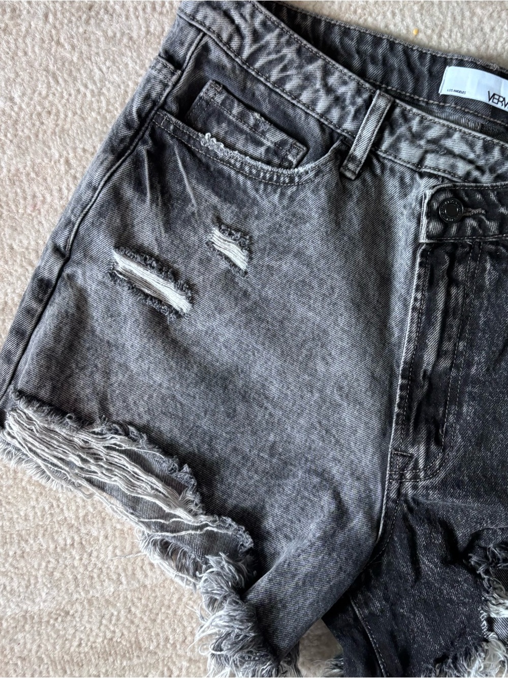 Vervet Black Two-Tone Washed Black Distressed Denim Shorts - Picture 3 of 10